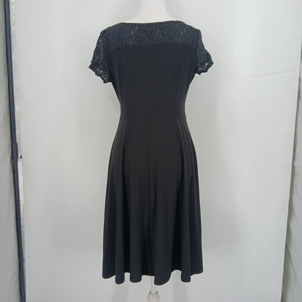 Perceptions Petite small Black Short Sleeve A-Line Midi Dress with lace sleeve